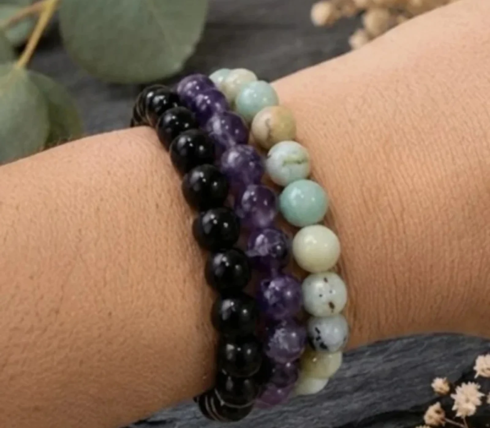Conjunto 3 pulseras de piedra natural